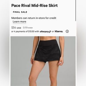 Lululemon Pace Rival Mid-Rise Skirt